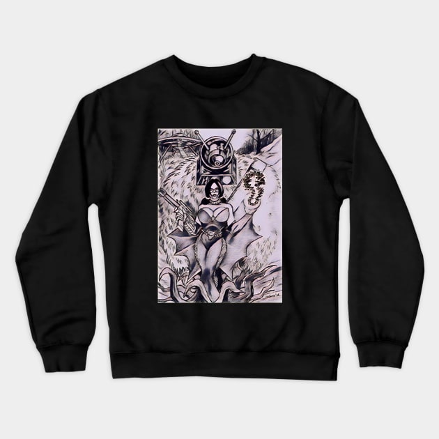 Goth Girl From Outer Space W/ Robot Monster Crewneck Sweatshirt by Robzilla2000